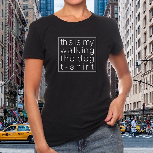 Women’s Tee Dog Walking T-Shirt Dog Mom Dog Lover - Picture 1 of 2